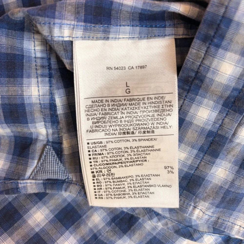 Banana Republic Mens Slim Fit Western Plaid Snap Button Shirt Blue Large 130992